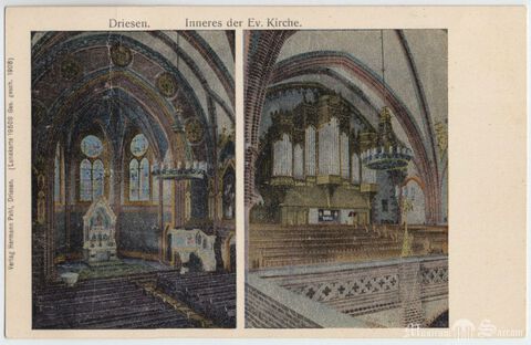 Widok organów i prezbiterium na pocztówce z 1908 r.